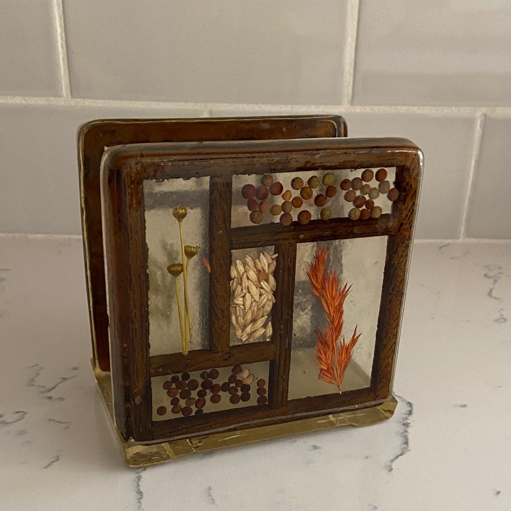Vintage Pressed Botanical Lucite Napkin Holder 1970s - Picture 2 of 9
